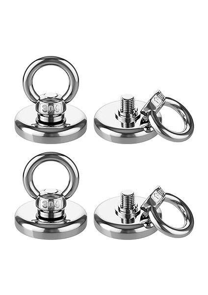 Magneteksan Çok Güçlü Deniz Mıknatısı - Fishing Magnet - Neodyum Daimi Çelik Mıknatıs - Halkalı Pot Mıknatıs - Nikel Kaplı - Paslanmaz - Kararma Yapmaz - Tuzlu Suya Dayanıklı (Ø48 mm (75KG)) modelleri
