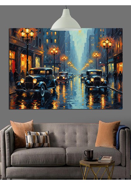 Yağmurlu Şehir Işıkları Dekoratif Kanvas - Mdf Ahşap Tablo indirimleri