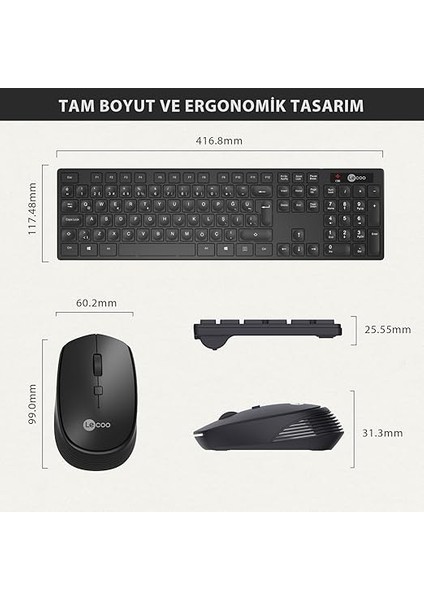 KM2001 Kablosuz Kompakt Win/mac Uyumlu Sıvı Dökülmesine Dayanıklı Sağ ve Sol Elle Kullanıma Uygun Qwerty Türkçe Dizilim Tam Boyutlu 1200DPI Optik Fare Türkçe Q Klavye Mouse Seti Siyah fırsatları