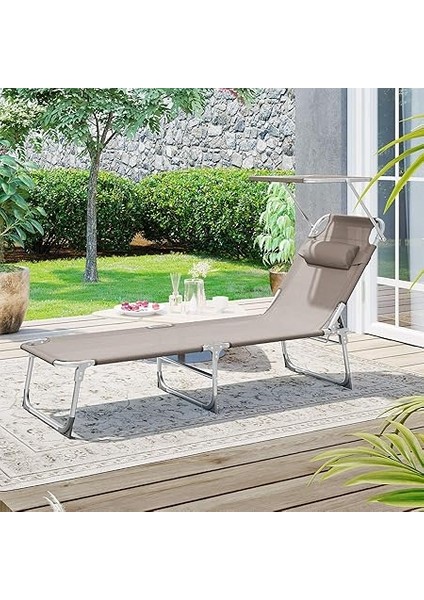 GCB192K01 Şezlong, Katlanabilir, 193 x 53 x 29 Cm, Taşıma Kapasitesi 150 Kg, Güneşlik ve Eğilebilir Sırtlık, Bahçe, Havuz, Teras Için, Boz Kahverengi fiyatları
