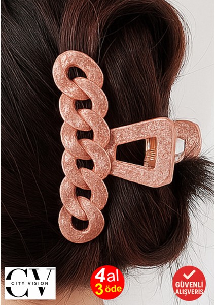 Simli Pudra Pembe Renk Zincir Model Mandal Toka 11 cm - Şık ve Dayanıklı