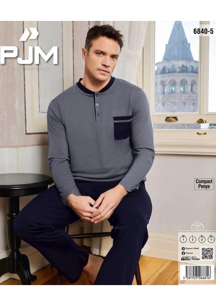 Pijamoni Erkek %100 Pamuk Penye Mevsimlik Uzun Kollu Pijama Takımı 6840 modelleri