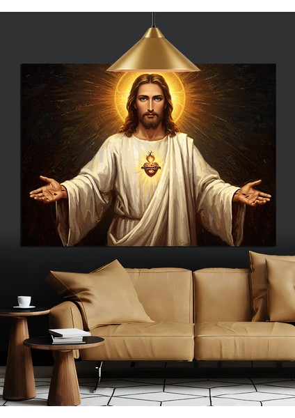 Açık Kollu Isa Portresi Dekoratif Kanvas - Mdf Ahşap Tablo fiyatları