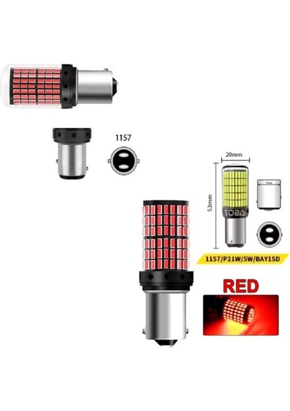 .qualıty. ( 2 x Adet ) 1 Takım. LED 1016 21/5W Çiftduy Şaşı Tırnak Ampul 12V 144 LED Şeffaf Red ( 21/5W 1016 Ampul 144 LED Kırmızı )