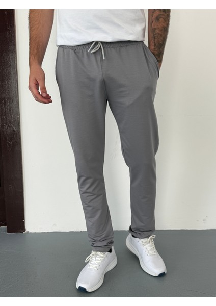 Unisex Beli Bağlamalı Pamuklu Iki Iplik Reçmeli Paça Gri Eşofman Altı fiyatları