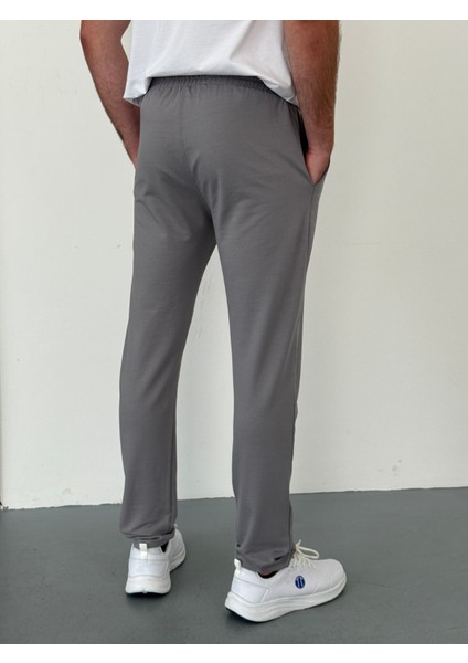 Unisex Beli Bağlamalı Pamuklu Iki Iplik Reçmeli Paça Gri Eşofman Altı modelleri