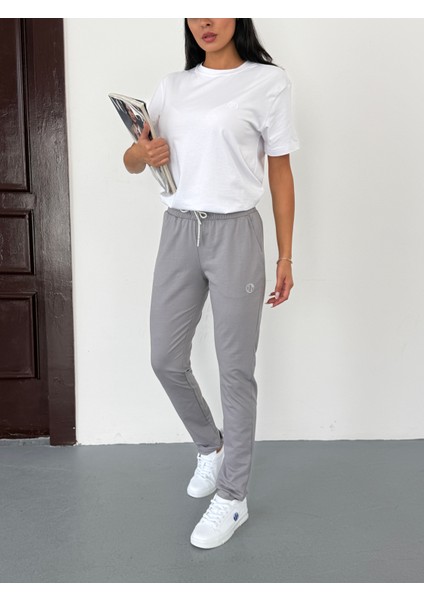 Unisex Beli Bağlamalı Pamuklu Iki Iplik Reçmeli Paça Gri Eşofman Altı fırsatları