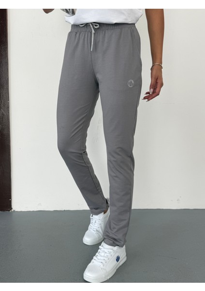 Unisex Beli Bağlamalı Pamuklu Iki Iplik Reçmeli Paça Gri Eşofman Altı indirimleri