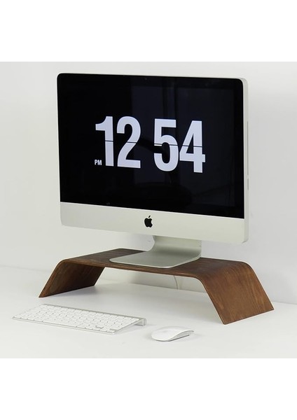 Wood Dayanıklı Ağaç Monitör Ayağı ve Yükseltici Bilgisayar Standı (Ceviz)