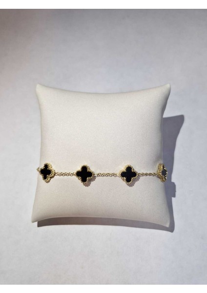 Siyah 4 Yapraklı Yonca Bileklik