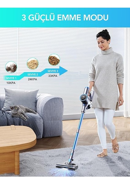 GSC60 Akülü Elektrikli Süpürge 33KPA, 10'u 1 Arada Çok Aksesuarlı Süpürge, 40 Dakikaya Kadar Çalışma Süresi, Kontrol Ekranlı Ekran,yatak Fırçası Ile, Esnek Uzatma Hortumu, Büyük Toz Haznesi fiyatları
