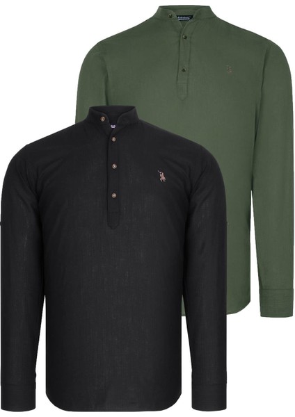 Ikili Set G783 Dewberry Hakim Yaka Gömlek-Siyah-Haki