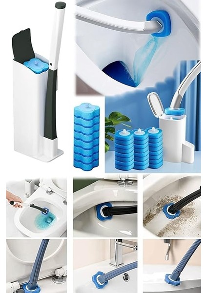 Özel Sünger Başlıklı Temizlik Seti - Kullan At Süngerli ve Deterjanlı Tuvalet Fırçası (Set) fırsatları