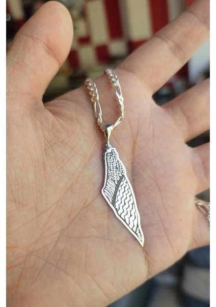 925 Ayar Gümüş Figaro Zincirli Filistin Harita Kolye