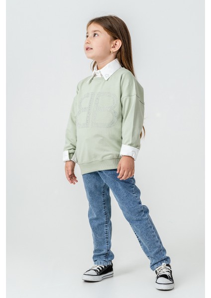 Bb Taşlı Sweatshirt Kız Çocuk 3\'lü Takım - 26K 6333