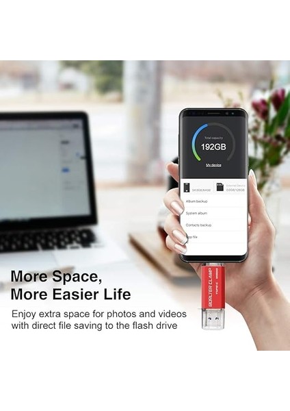 Clamp Type C USB Bellek 128 GB Otg 2'si 1 Arada Bellek Çift Portlu USB 3.0 Flash Sürücü, USB C Bağlantılı, Akıllı Telefon, Tablet ve Bilgisayar Için (Kırmızı) fırsatları