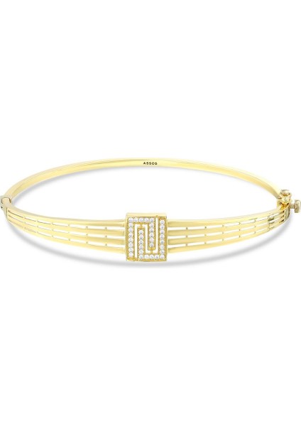 Taşlı Tasarım Altın Kelepçe - 14K