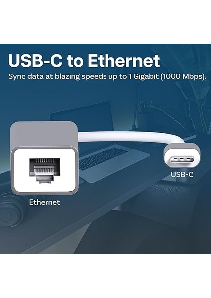 USB Tip C Ethernet 1000MBPS - 1 Gigabit RJ45 Adaptör ve 3 USB Bağlantı Noktası 3.0 Data Hub MacBook Air/pro iMac Acer Lenovo Asus Hp Samsung Huawei ile Uyumlu - Gümüş modelleri