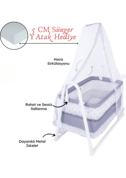 Luna Lüks Sallanır Tüllü Portatif Sepet Beşik 5 cm Sünger Yatak Hediyeli Cibinlikli Beşik fırsatları