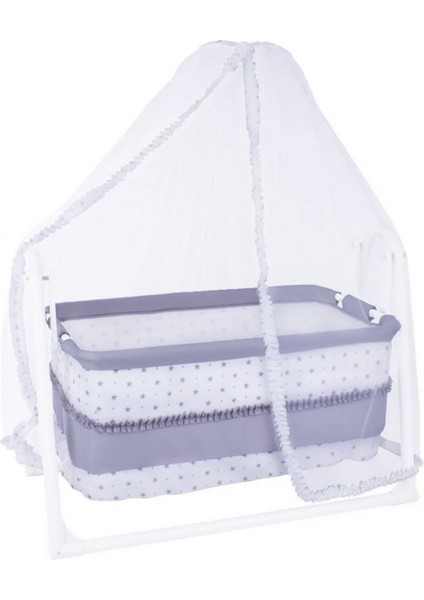 Luna Lüks Sallanır Tüllü Portatif Sepet Beşik 5 cm Sünger Yatak Hediyeli Cibinlikli Beşik