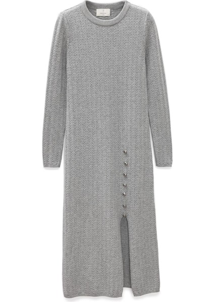 Zaira Mini Saç Örgü Desenli, Yırtmaçlı Elbise - Gri Melanj