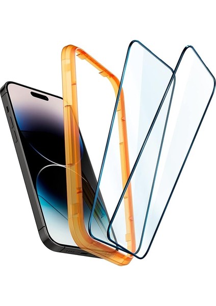 iPhone 14 Pro ile Uyumlu Cam Ekran Koruyucu Kolay Kurulum Glas.tr Alignmaster Full Cover Hd (2 Adet) Black - AGL05216