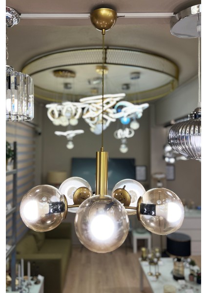 Minimal Golden Ball Special Selection 4'lü Bal Sarı Cam Avize