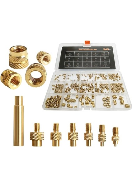3D Baskı Sıcak Eriyik Isı Tırtıllı Gömülü Enjeksiyon Bakır Ekleme Somunu 345 Adet 7 Adet Isı Ayarlı Ekleme Ipuçları M2 M2.5 M3 M4 M5 M6 M8 Sıcak Eriyik Somunlar Basın Kafası Gömülü Somun Kiti