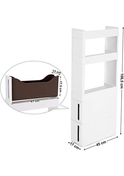 Mutfak ve Kiler Için Dar 3 Raflı 2 Çekmeceli Girintili Dolap, Mutfak ve Mahzen 17CM Geniş Beyaz KFR06WT fiyatları