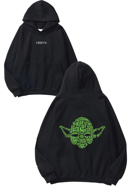 Yoda 1 Tasarım Baskılı Oversize Siyah Kapüşonlu Sweatshirt