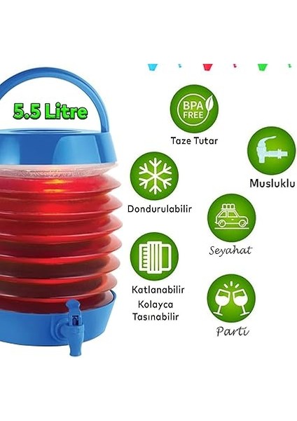 Akordiyonlu Su Sebili Meşrubat Içecek Kabı Bidonu Damacana Katlanabilir Musluklu Körüklü 5.5 Litre Termos Piknik Kamp Mangal, BADEM10 fiyatları