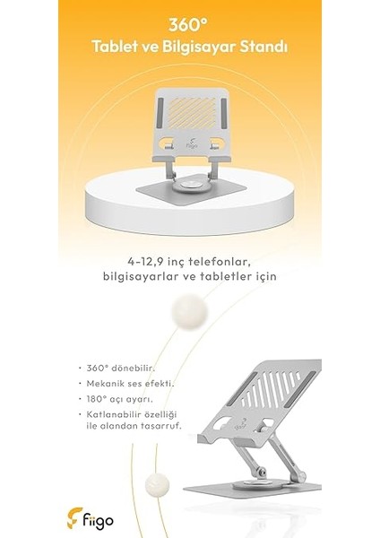 360 Derece Dönebilen Tablet ve Telefon Standı Metal Silver indirimleri