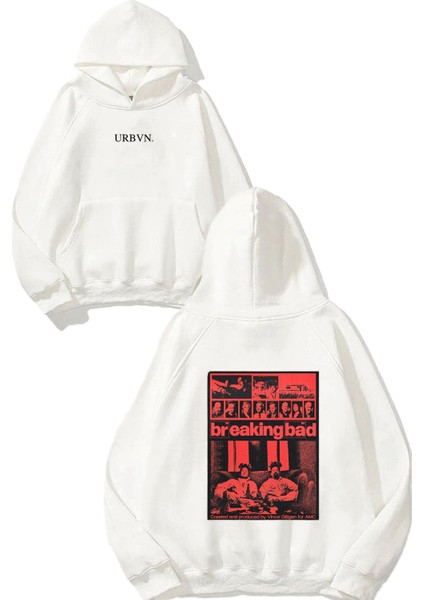 Breaking Bad Tasarım Baskılı Oversize Beyaz Kapüşonlu Sweatshirt