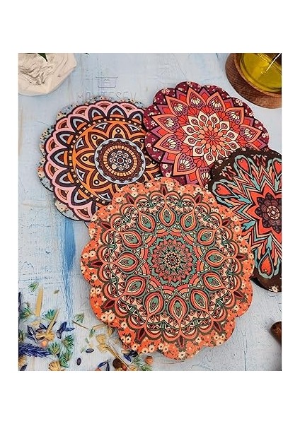 Renkli Desenli Nihale Ahşap Tencere Tava Çaydanlık Atlığı Nihale Seti 4 Lü Set MNT-106 fiyatları