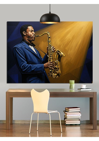 Saksafon Çalan Adam Portresi Dekoratif Kanvas - Mdf Ahşap Tablo