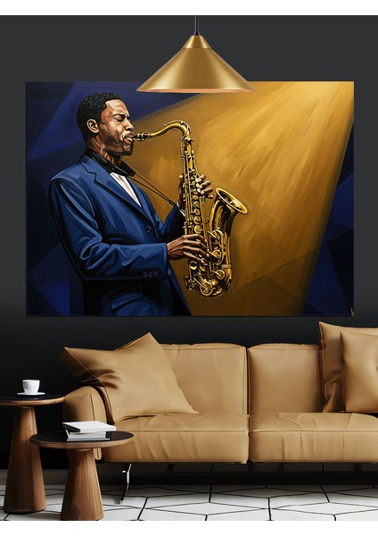 Saksafon Çalan Adam Portresi Dekoratif Kanvas - Mdf Ahşap Tablo modelleri