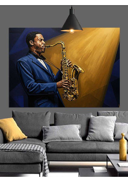 Saksafon Çalan Adam Portresi Dekoratif Kanvas - Mdf Ahşap Tablo fırsatları