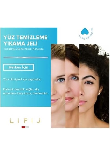 Lifij Yüz Temizleme Jeli, Cilt Bariyerine Zarar Vermez, Cildin Makyaj, Kir ve Çevresel Etkenlerden Arınmasını Sağlar (150ML) fiyatları