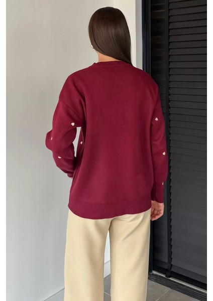 Kadın Kalp Nakışlı Triko Hırka (S-M-L Uyumludur) P-00018885 fırsatları