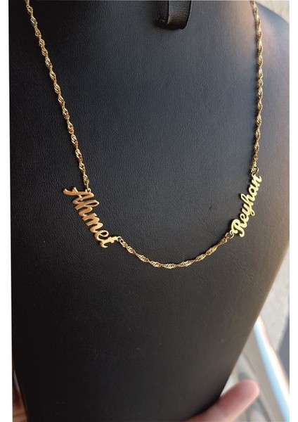 925 Ayar Gümüş 24 Ayar Altın Kaplama 2 Isimli Kolye