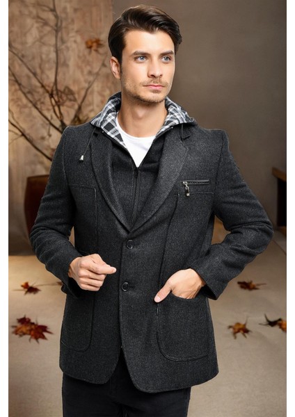 K7540 Dewberry Erkek Kaban-Açık Desenli Antrasit