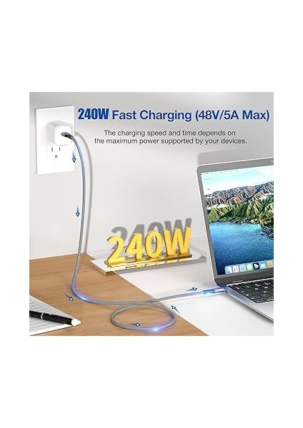 USB C - USB C Kablosu 240W 4.5m(2 Paket),usb 3.2 Gen 2x2 20GBPS Veri Aktarımı Type-C Kablo Pd 100W Hızlı Şarj,4k Video Monitör Kablo Thunderbolt 3/4 MacBook Pro,ipad Pro,switch, Surface Için fiyatları