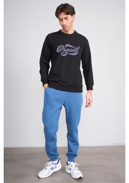 837 Erkek 3 Iplik Cepli Regular Eşofman Alt Indigo