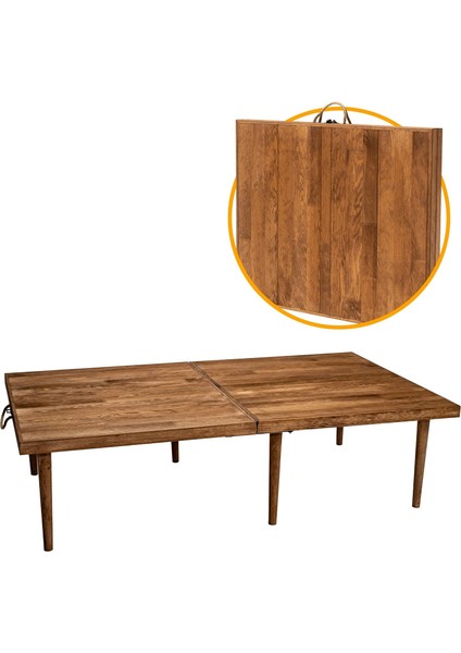 Katlanır Sabit Ayaklı Kamp, Piknik ve Bahçe Masası 70X120 cm - Ceviz Renk