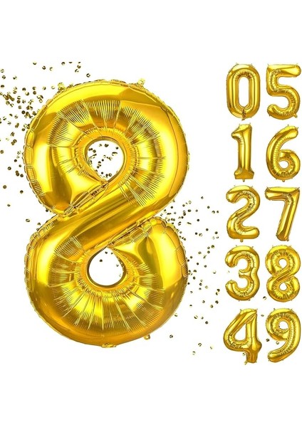 8 Yaş Doğum Günü Rakamlı Balon Yaş Günü Gold Renk Uçan Balon 102 cm Doğum Günü ve Parti Dekorasyonu Büyük Boy Folyo Balon 40 Inç - 102 cm Doğum Günü Dekorasyonu Balon Yaş Sayı Helyum Balon 8 Rakamı