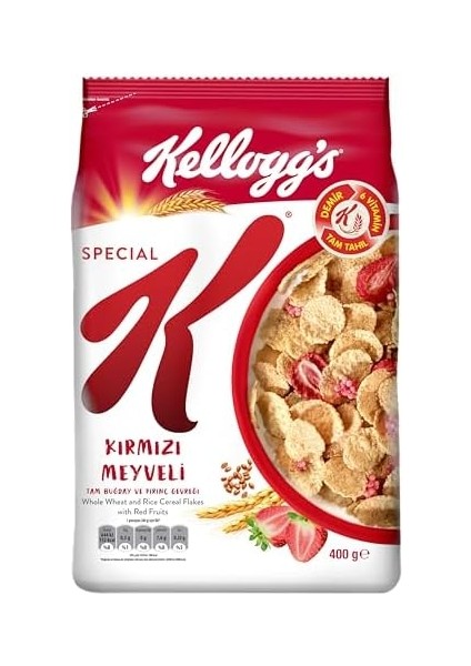 Kellogg's Special K Kırmızı Meyveli Kahvaltılık Tam Buğday ve Pirinç Gevreği 400 Gr,tam Tahıllı,lif Kaynağı,%11 Yulaf Ezmesi,vişne ve Çilek Parçaları,demir ve 6 Vitamin Kaynağı,folik Asit ve Minarel