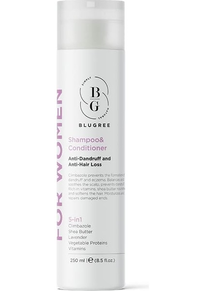 Blugree Kadınlara Özel Dökülme ve Kepek Karşıtı Şampuan ve Saç Kremi 250 ml
