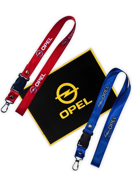 Opel Logolu Torpido Üstü Kaydırmaz Ped & Kırmızı Mavi Anahtarlıklı Oto Ayna Askısı