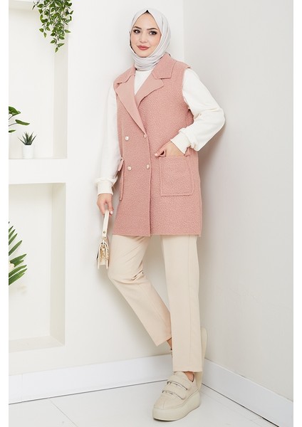 Kapak Cepli Düğmeli Yelek 1649 - Pudra fiyatları