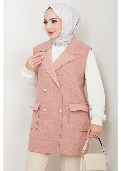 Kapak Cepli Düğmeli Yelek 1649 - Pudra modelleri
